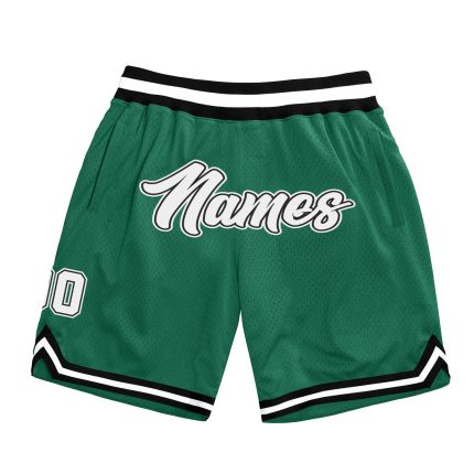 Custom Name and Number Authentic Basketball Shorts - Kelly Green White-Black Throwback Design Personalized Kelly Green White-Black