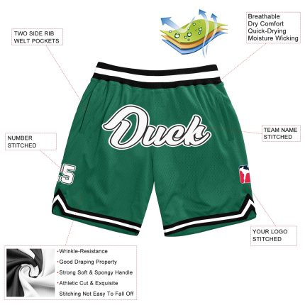 Custom Name and Number Authentic Basketball Shorts - Kelly Green White-Black Throwback Design Personalized Kelly Green White-Black