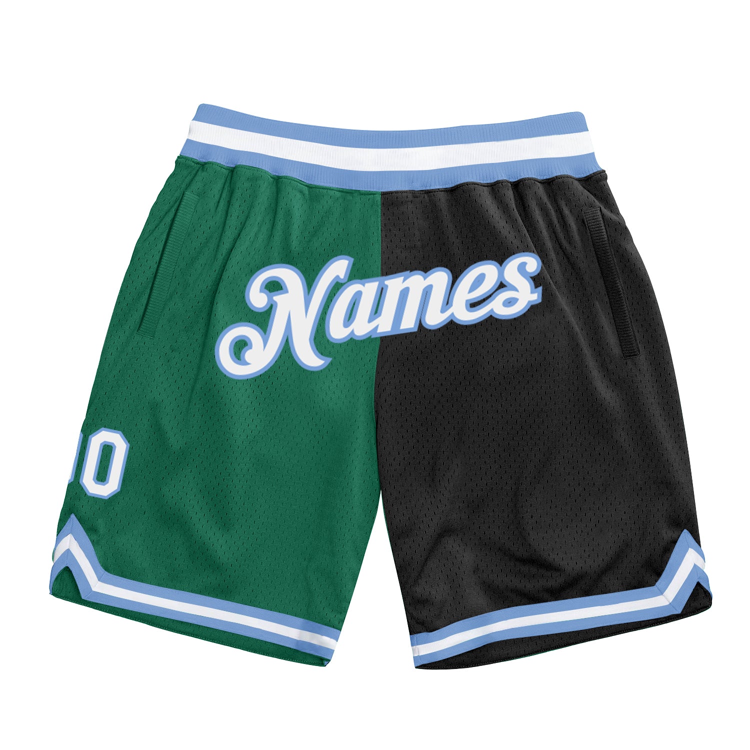 Custom Team Name Number Basketball Shorts - Authentic Kelly Green Black White Throwback Fashion Style Personalized Kelly