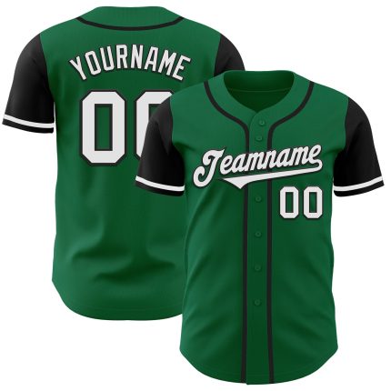 Custom Name Number Two Tone Baseball Jersey in Kelly Green White-Black Authentic Design Personalized Kelly Green White-Black