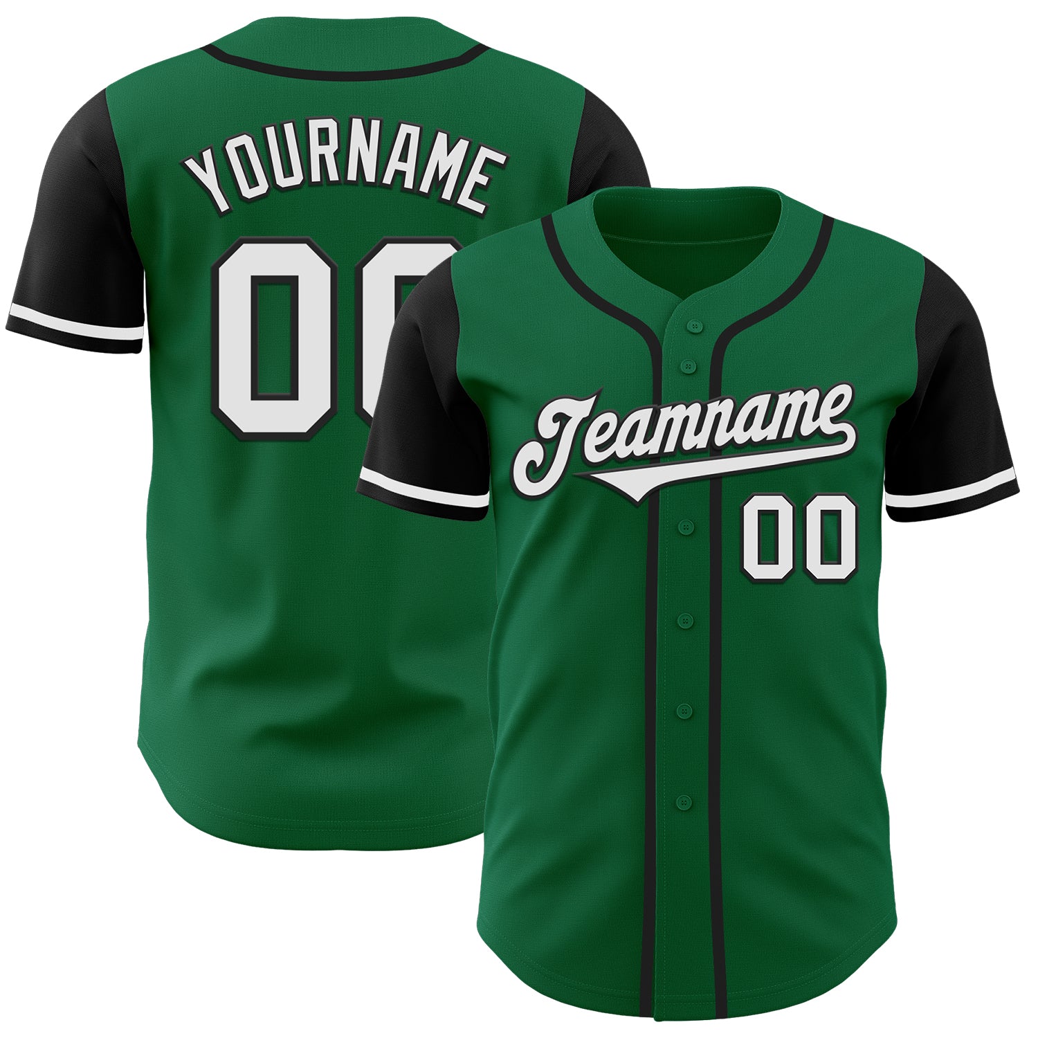 Custom Name Number Two Tone Baseball Jersey in Kelly Green White-Black Authentic Design Personalized Kelly Green White-Black