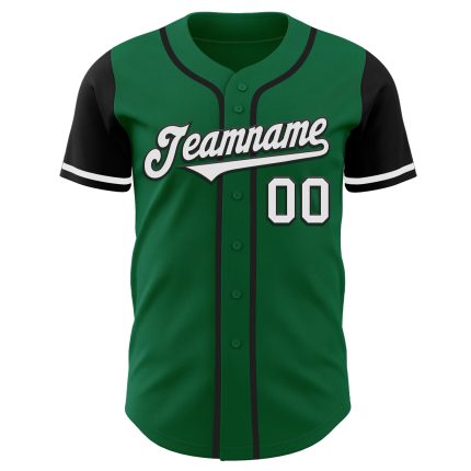 Custom Name Number Two Tone Baseball Jersey in Kelly Green White-Black Authentic Design Personalized Kelly Green White-Black