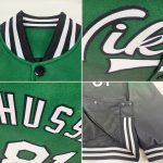 Custom Team Name Number Kelly Green White Black Varsity Bomber Full-Snap Fade Fashion Jacket Personalized Kelly Green White-Black