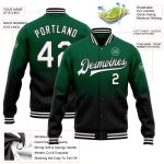 Custom Team Name Number Kelly Green White Black Varsity Bomber Full-Snap Fade Fashion Jacket Personalized Kelly Green White-Black