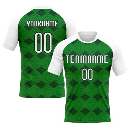 Personalized Kelly Green Geometric Volleyball Jersey | White-Black Sublimation Uniform Personalized Kelly Green White-Black