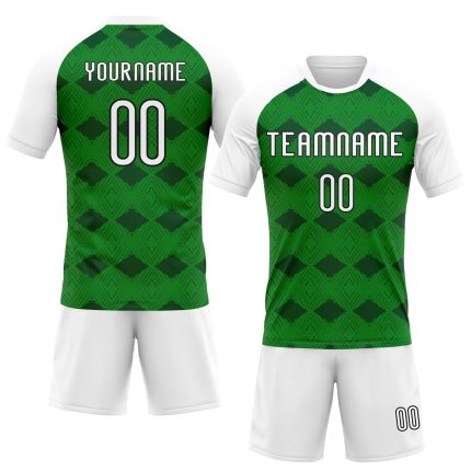 Personalized Kelly Green Geometric Volleyball Jersey | White-Black Sublimation Uniform Personalized Kelly Green White-Black