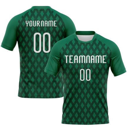 Custom Name and Number Volleyball Uniform Jersey in Kelly Green with White-Black Geometric Design - Sublimation Team Apparel