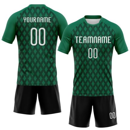 Custom Name and Number Volleyball Uniform Jersey in Kelly Green with White-Black Geometric Design - Sublimation Team Apparel