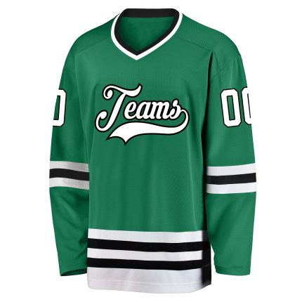 Custom Name and Number Hockey Jersey in Kelly Green, White, and Black - Personalized Team Gear Personalized Kelly Green White-Black