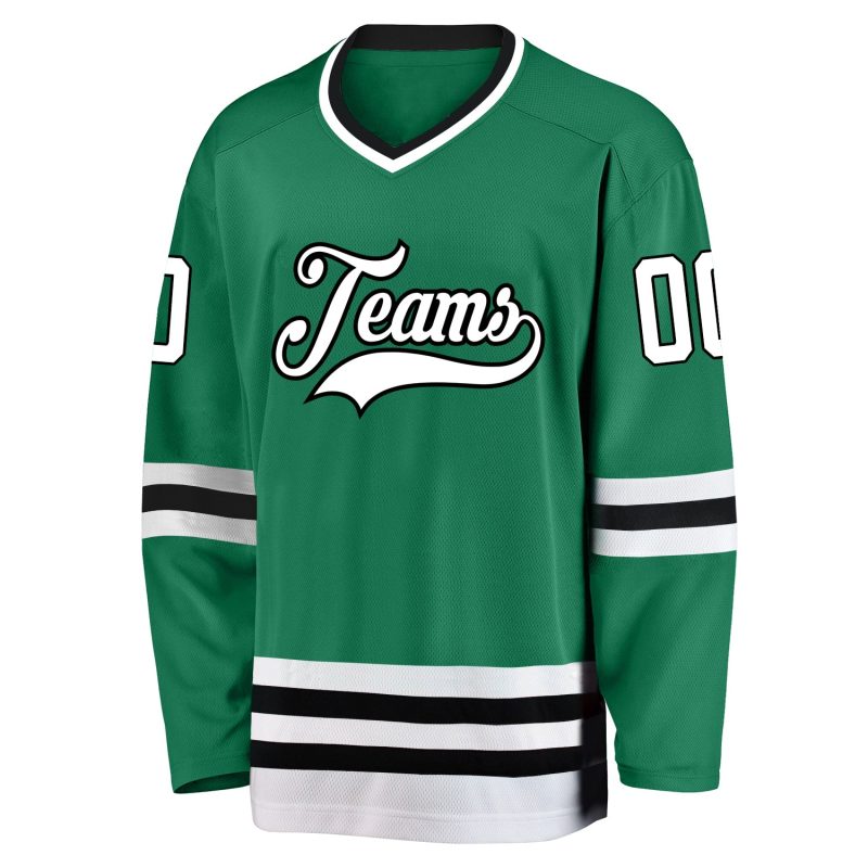 Custom Name and Number Hockey Jersey in Kelly Green, White, and Black - Personalized Team Gear Personalized Kelly Green White-Black