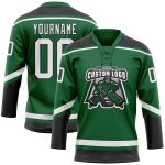 Custom Hockey Jersey with Personalized Name and Number, Kelly Green and White-Black Lace Neck Design Personalized Kelly Green