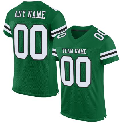 Personalized Kelly Green Mesh Football Jersey - Authentic White and Black Design Personalized Kelly Green White-Black Mesh