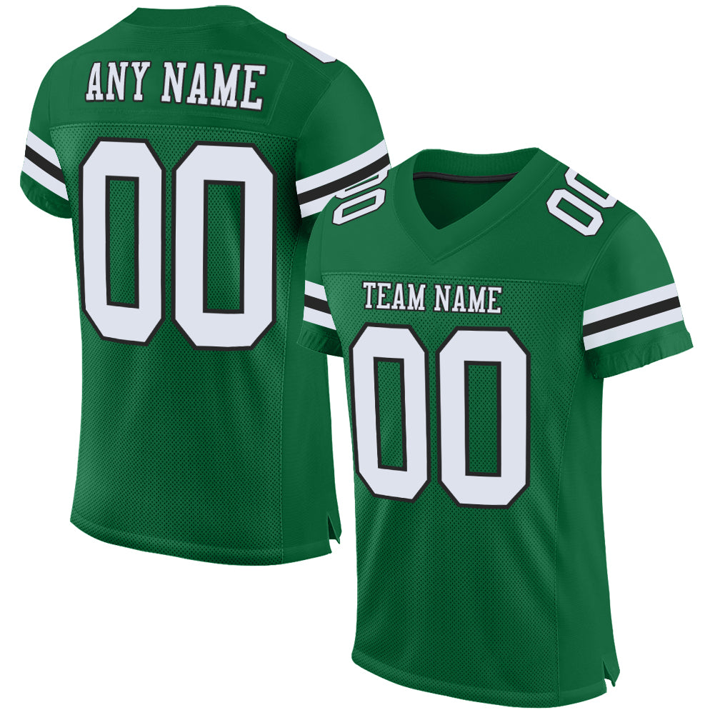 Personalized Kelly Green Mesh Football Jersey - Authentic White and Black Design Personalized Kelly Green White-Black Mesh