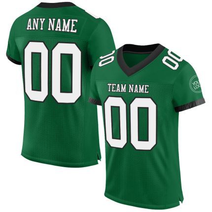 Custom Name Number Personalized Kelly Green White Black Football Jersey Authentic Mesh Team Apparel Personalized Kelly Green