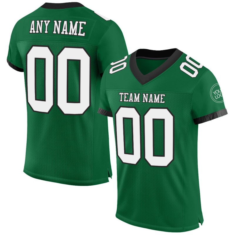 Custom Name Number Personalized Kelly Green White Black Football Jersey Authentic Mesh Team Apparel Personalized Kelly Green