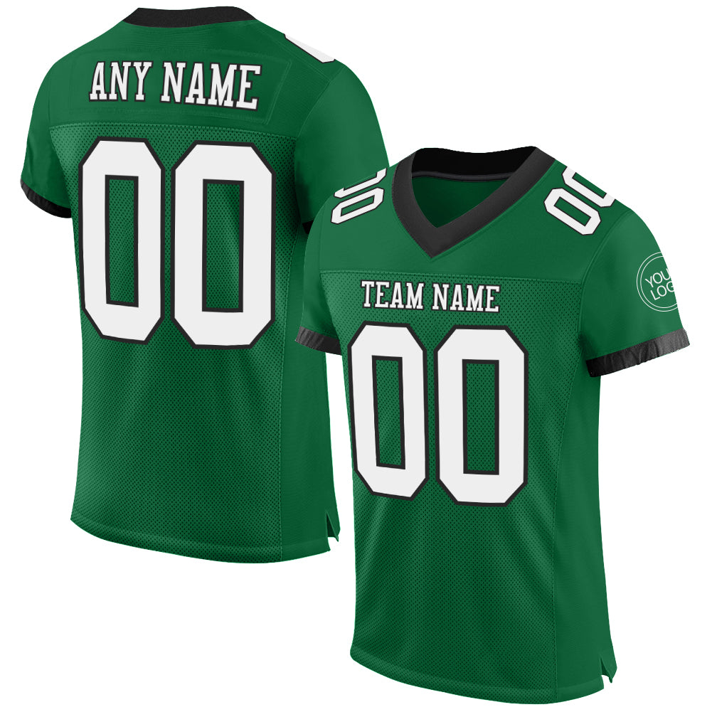 Custom Name Number Personalized Kelly Green White Black Football Jersey Authentic Mesh Team Apparel Personalized Kelly Green