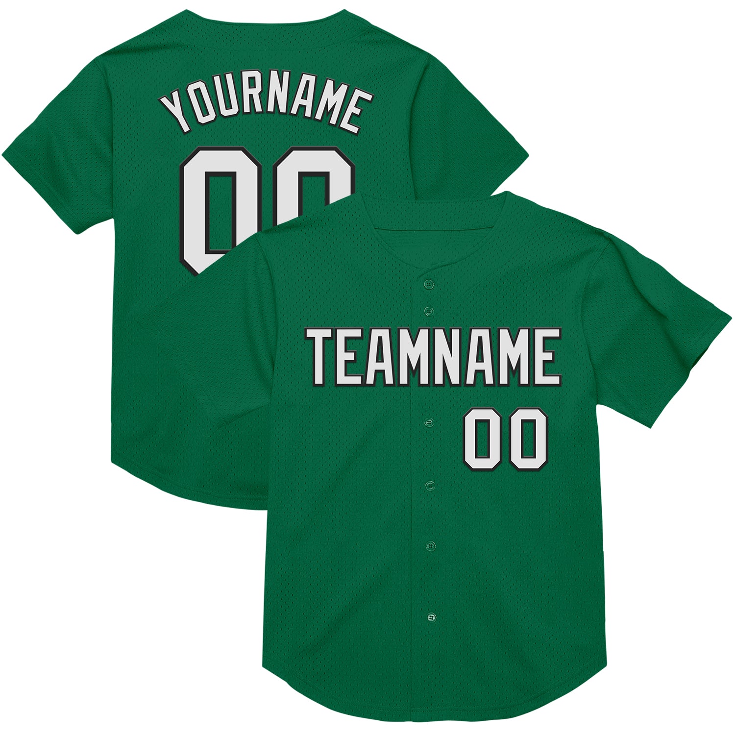 Personalized Kelly Green Throwback Baseball Jersey - Authentic White-Black Mesh Design Personalized Kelly Green White-Black