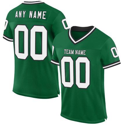 Custom Name Number Kelly Green Black White Mesh Authentic Throwback Football Jersey - Personalized Team Apparel Personalized