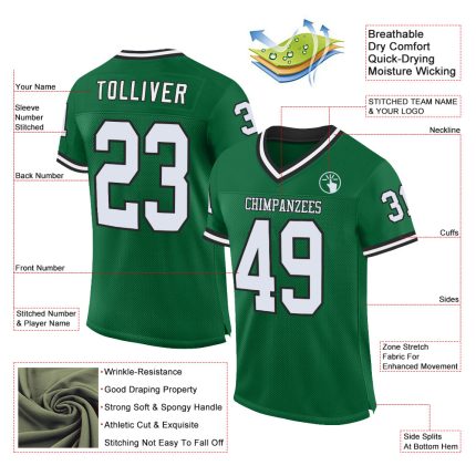 Custom Name Number Kelly Green Black White Mesh Authentic Throwback Football Jersey - Personalized Team Apparel Personalized