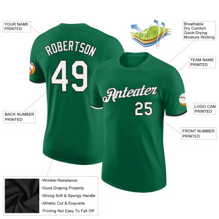 Custom Team Name Number Performance T-Shirt Kelly Green White-Black Personalized Personalized Kelly Green White-Black Performance