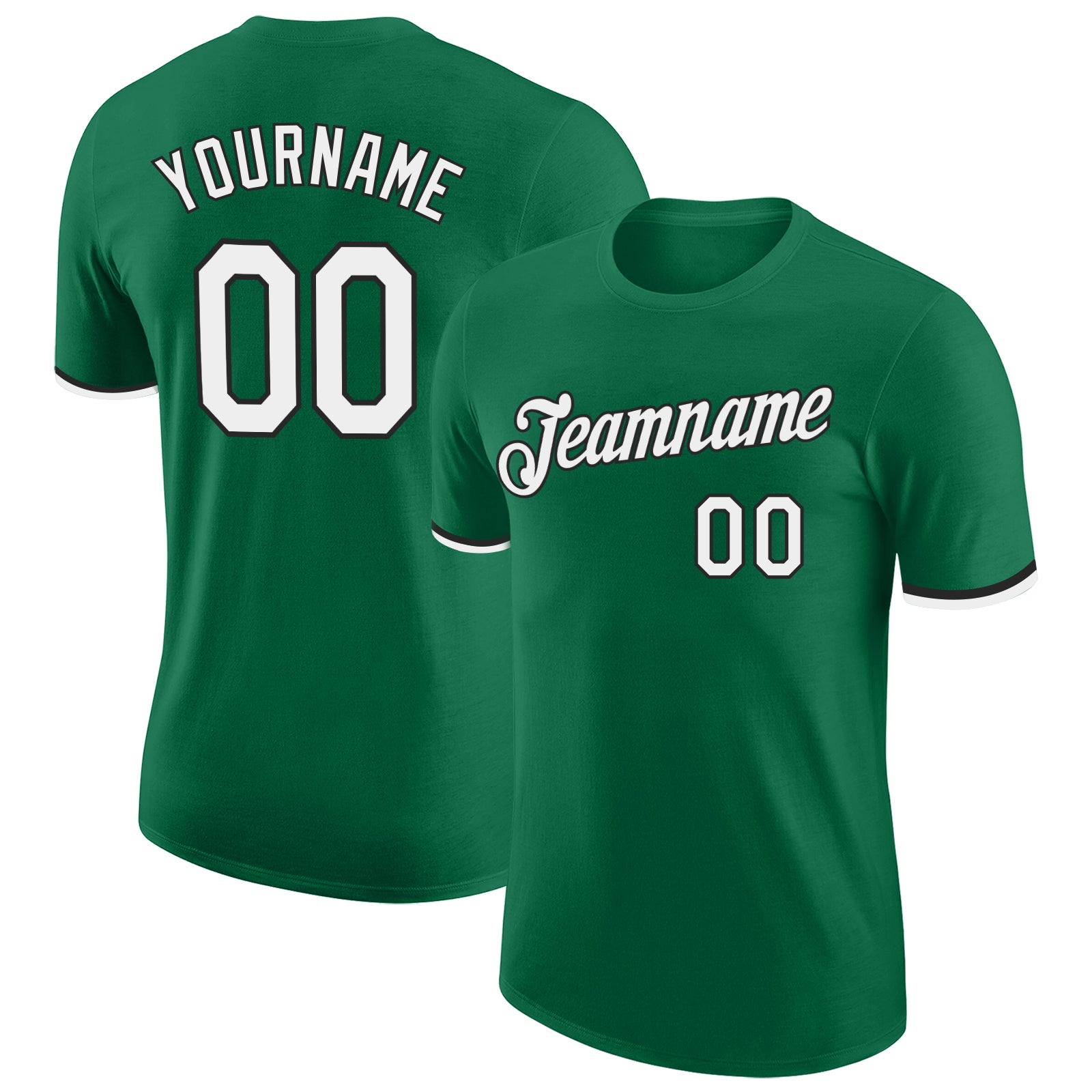 Custom Team Name Number Performance T-Shirt Kelly Green White-Black Personalized Personalized Kelly Green White-Black Performance