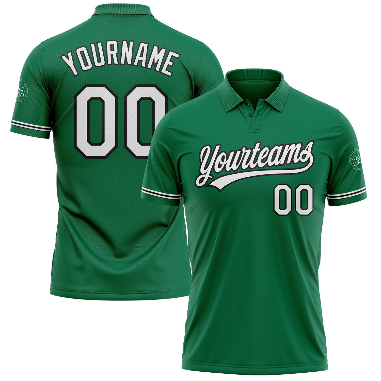 Custom Team Name Number Performance Golf Polo Shirt Kelly Green White Black Personalized Kelly Green White-Black Performance