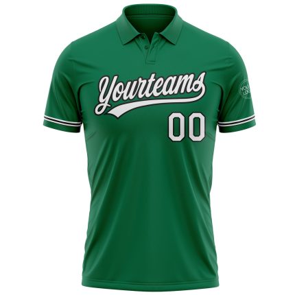 Custom Team Name Number Performance Golf Polo Shirt Kelly Green White Black Personalized Kelly Green White-Black Performance