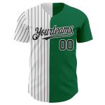Custom Team Baseball Jersey with Personalized Name & Number - Kelly Green White-Black Pinstripe Authentic Split Design Personalized