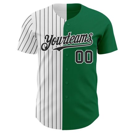 Custom Team Baseball Jersey with Personalized Name & Number - Kelly Green White-Black Pinstripe Authentic Split Design Personalized