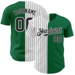Custom Team Baseball Jersey with Personalized Name & Number - Kelly Green White-Black Pinstripe Authentic Split Design Personalized
