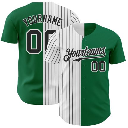 Custom Team Baseball Jersey with Personalized Name & Number - Kelly Green White-Black Pinstripe Authentic Split Design Personalized
