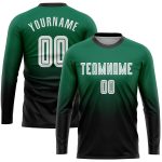 Custom Soccer Jersey with Name and Number - Personalized Kelly Green and White-Black Long Sleeve Fade Design Personalized