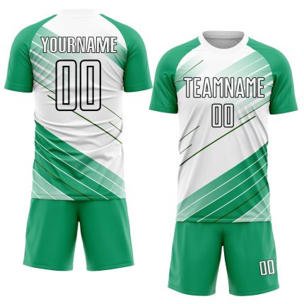 Custom Name Number Soccer Jersey Uniform in Kelly Green and White-Black, Personalized Team Apparel Personalized Kelly Green