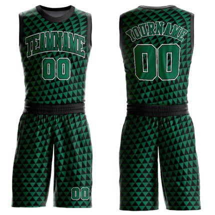 Custom Basketball Jersey with Name & Number - Personalized Kelly Green Triangle Design, Round Neck Sublimation Suit Personalized