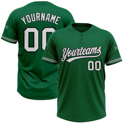 Custom Name and Number Softball Jersey, Unisex Two-Button, Kelly Green and Black/White Personalized Kelly Green White-Black
