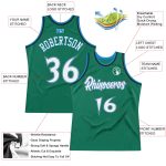 Custom Name and Number Personalized Authentic Basketball Jersey in Kelly Green and White-Blue Throwback Style Personalized