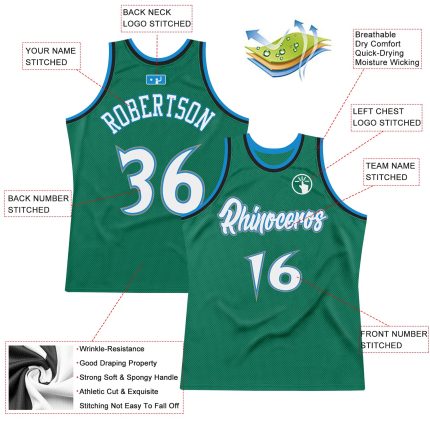 Custom Name and Number Personalized Authentic Basketball Jersey in Kelly Green and White-Blue Throwback Style Personalized