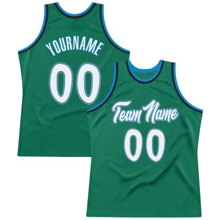 Custom Name and Number Personalized Authentic Basketball Jersey in Kelly Green and White-Blue Throwback Style Personalized