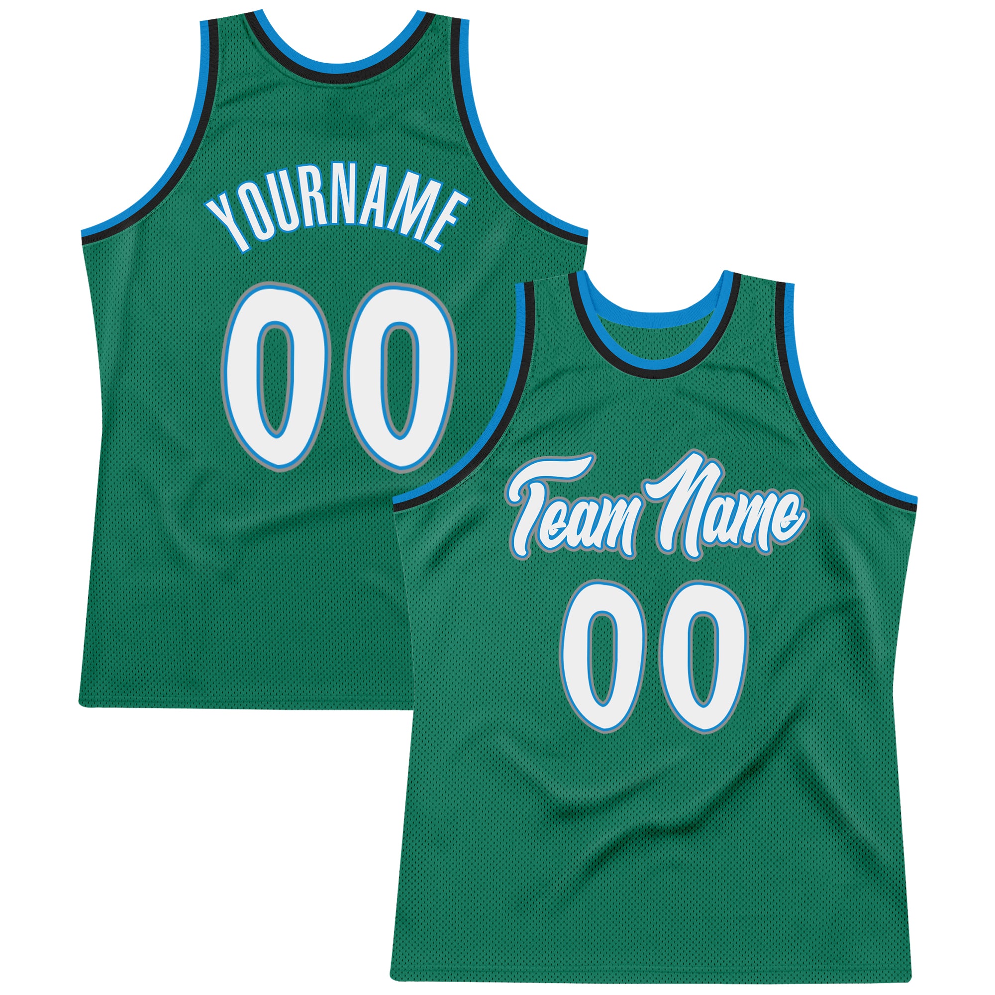 Custom Name and Number Personalized Authentic Basketball Jersey in Kelly Green and White-Blue Throwback Style Personalized
