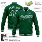 Personalized Kelly Green Varsity Letterman Jacket Full-Snap Bomber Personalized Kelly Green White Bomber Full-Snap Varsity