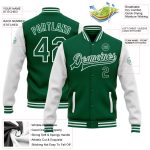 Custom Name Number Two Tone Bomber Jacket Kelly Green and White Varsity Letterman Full-Snap Personalized Kelly Green White