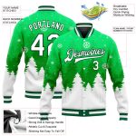 Custom Name Number Kelly Green White Christmas 3D Varsity Letterman Bomber Jacket - Personalized Team Full-Snap Jacket Personalized