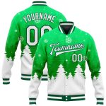 Custom Name Number Kelly Green White Christmas 3D Varsity Letterman Bomber Jacket - Personalized Team Full-Snap Jacket Personalized