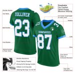 Custom Name and Number Mesh Football Jersey in Kelly Green and Electric Blue - Authentic Team Sports Apparel Personalized