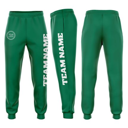 Custom Name and Number Fleece Jogger Sweatpants in Kelly Green and White - Personalized Fitness Wear Personalized Kelly Green