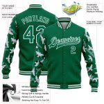 Custom Name and Number 3D Pattern Bomber Jacket for Team - Personalized Kelly Green and White Flying Bird Sleeves Varsity Letterman