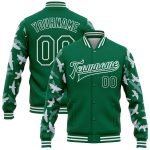 Custom Name and Number 3D Pattern Bomber Jacket for Team - Personalized Kelly Green and White Flying Bird Sleeves Varsity Letterman