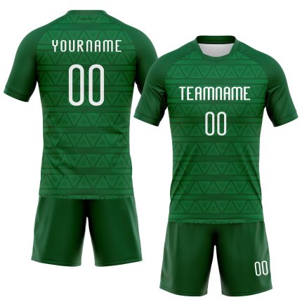 Custom Team Number and Name Kelly Green White Geometric Volleyball Jersey Sublimation Uniform Personalized Kelly Green White