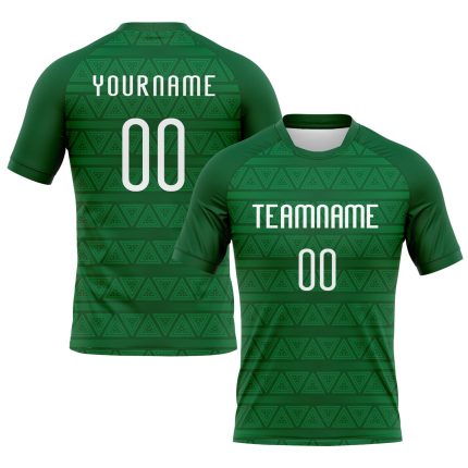 Custom Team Number and Name Kelly Green White Geometric Volleyball Jersey Sublimation Uniform Personalized Kelly Green White
