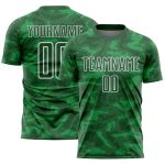 Personalized Soccer Uniform Jersey in Kelly Green with White Geometric Shapes Sublimation Design Personalized Kelly Green